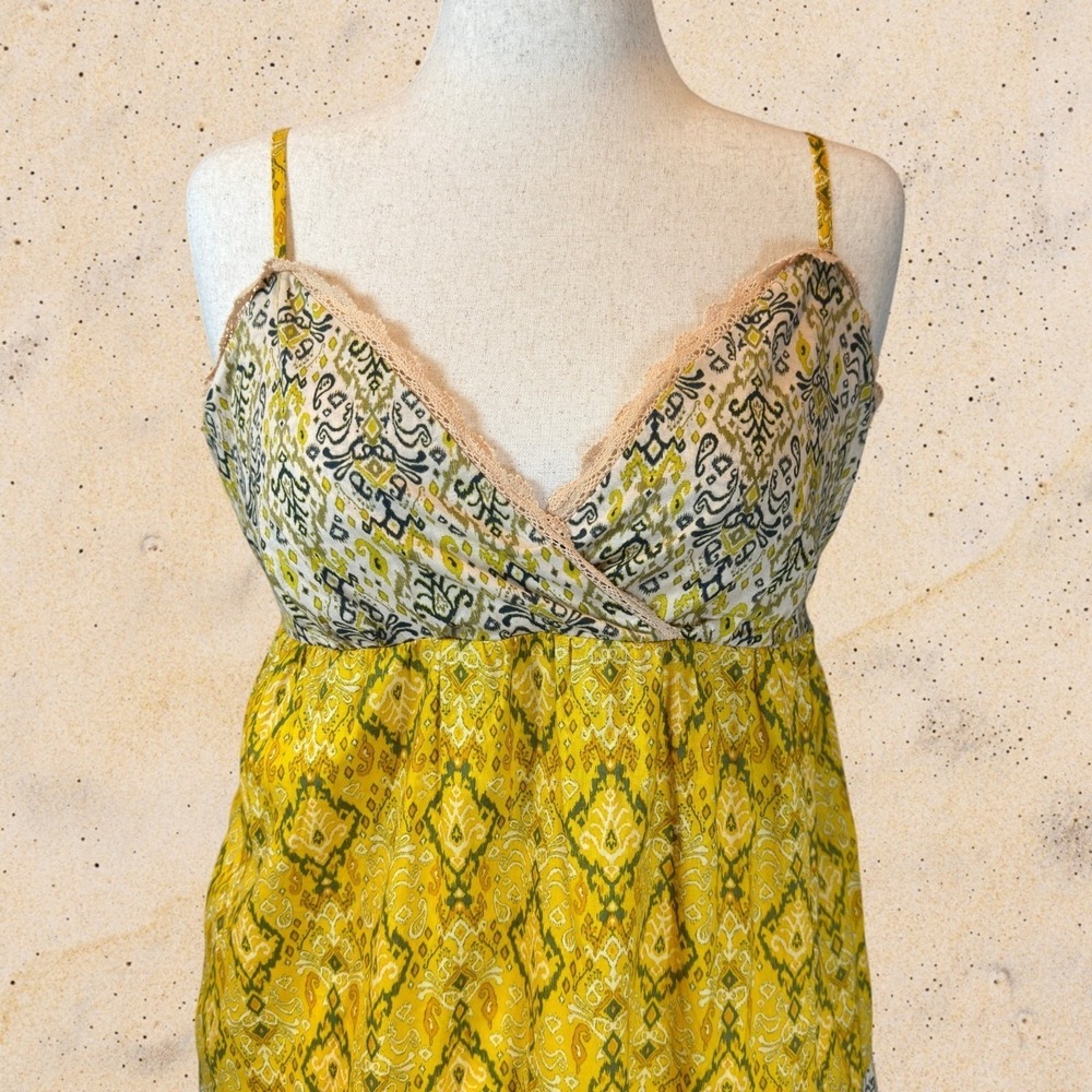 Francesca's 100% Cotton Boho Tiered Babydoll Maxi Dress M Tie Back Pockets - Picture 4 of 15